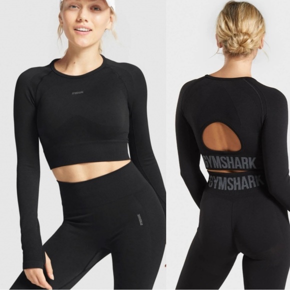 Gym Shark Flex Sports Long Sleeve Crop Top Black/Charcoal
Women's size M - Picture 2 of 11